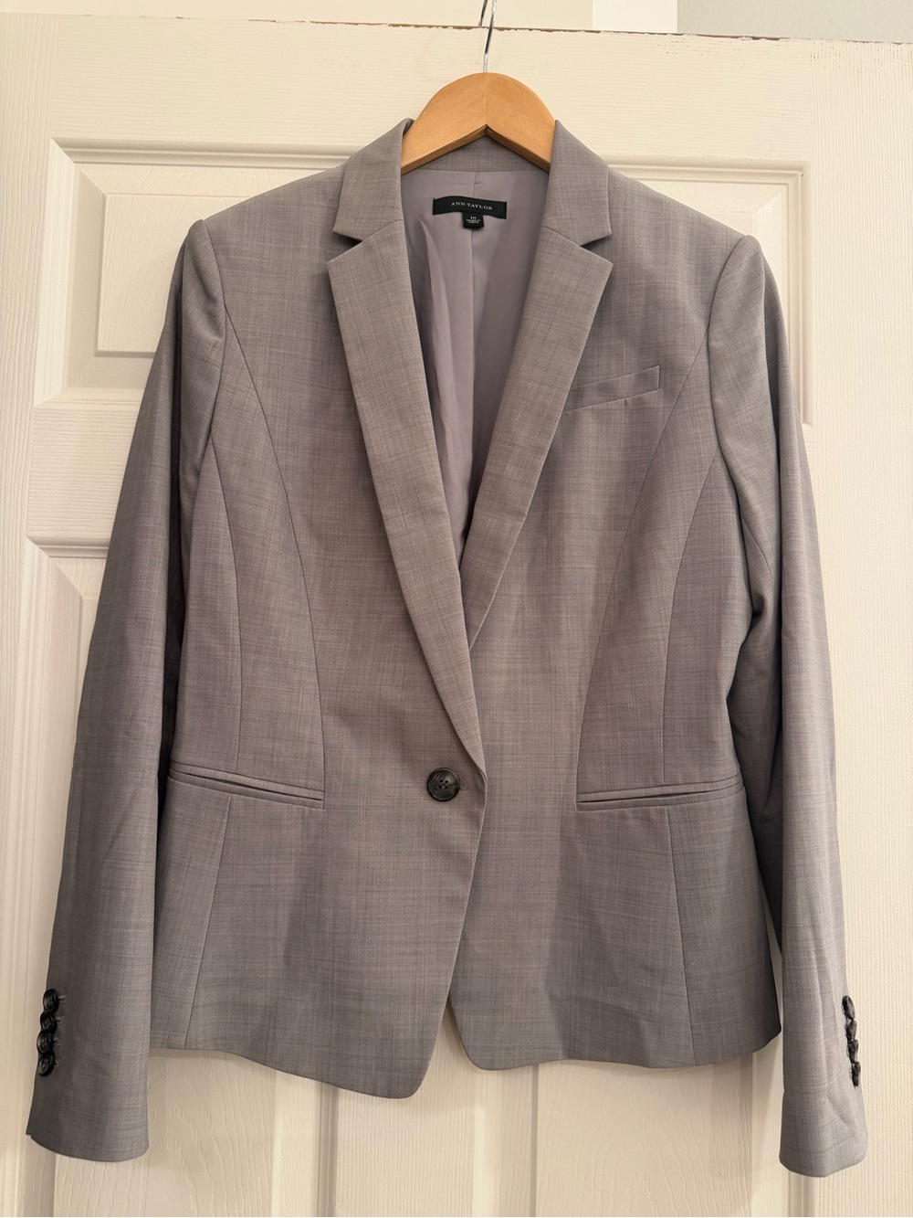 Ann Taylor Light Gray Single-Button Tailored Blazer